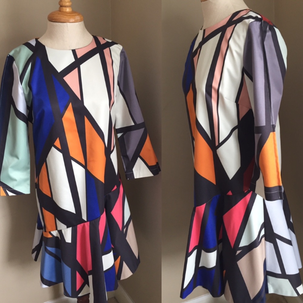 2ndday colorblock 3/4 sleeve ruffle hem dress